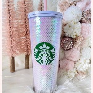 Starbucks 2020 Holiday Cold Cup Venti Tumbler Light Pink and White Sequins